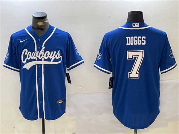Men%27s Dallas Cowboys #7 Trevon Diggs Royal With Patch Cool Base Stitched Baseball Jersey